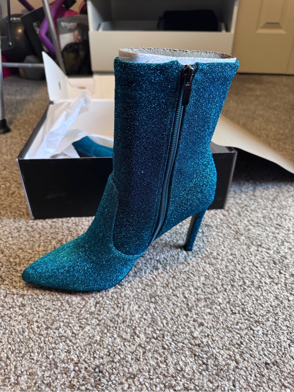 Nine West Teal Glitter Pointed-Toe Stiletto Ankle Boots